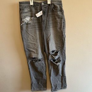 Grey Distressed Wide Leg American Eagle Jeans Size 14